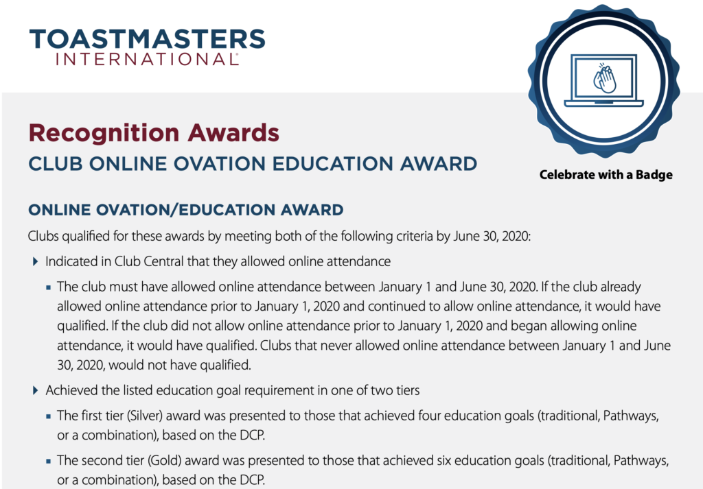 Club-Education-Online-Ovation-1 2019-2020 BAdge