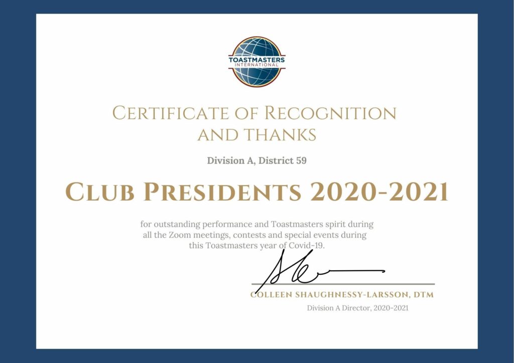 Recognition of club presidents