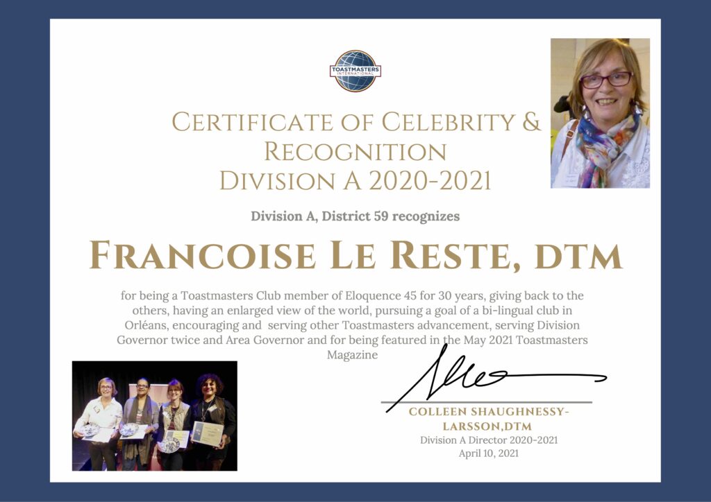 Recognition of Françoise le Reste
